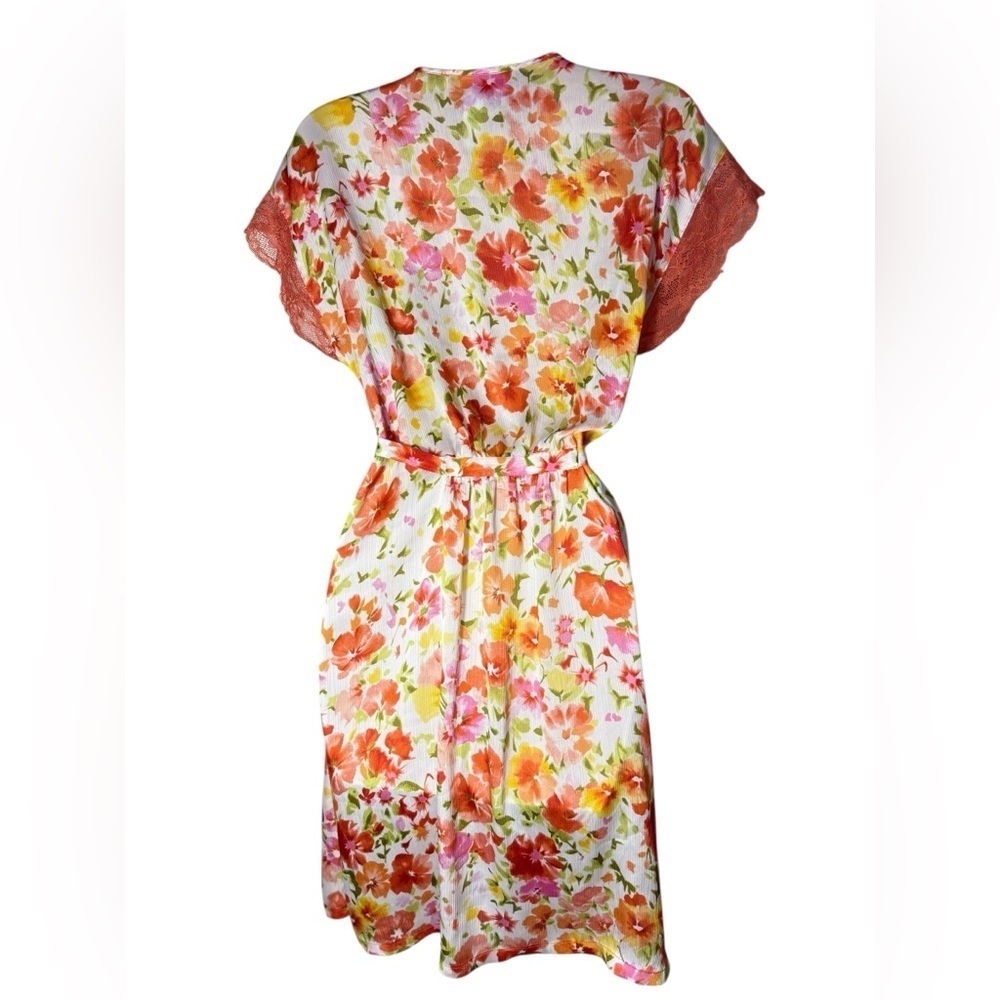 Oscar de la Renta Vintage Y2K Pink Orange Floral Label Chiffon Robe Small - Picture 7 of 11